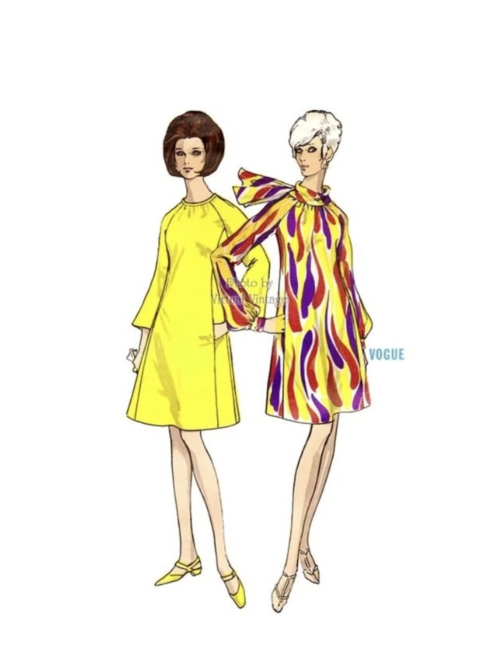 Vintage Vogue 60's Trapeze Dress Sewing Pattern Size 12 Bell Sleeves